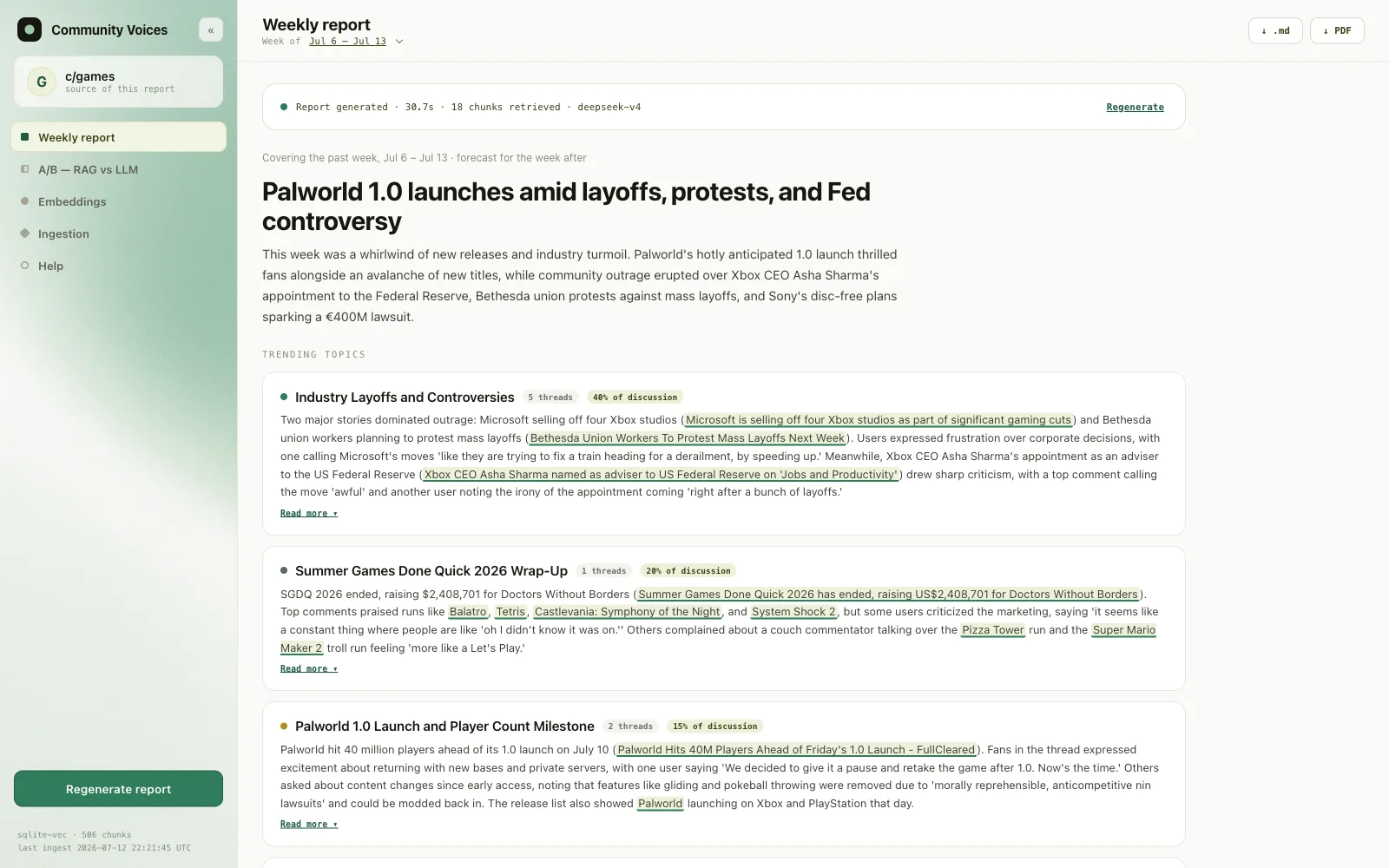 Community Voices interface