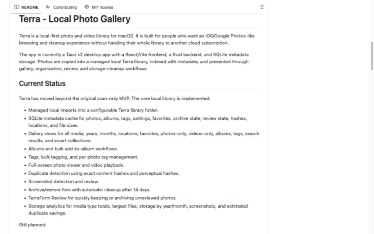 Terra GitHub README and project overview
